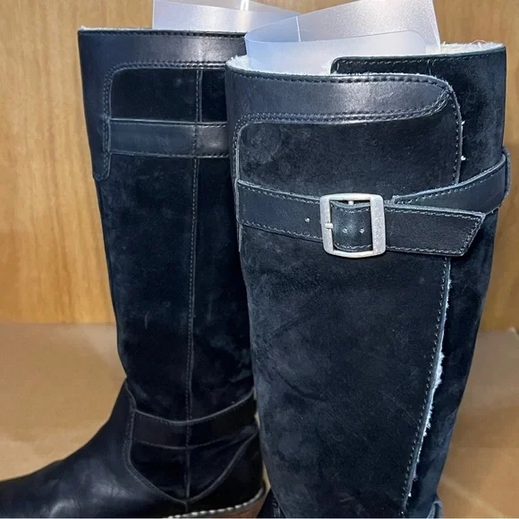UGG US 6 Knee High Black Suede Side Buckle Tall Riding Boots Australia - Picture 8 of 15
